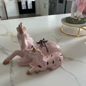 Pink Ceramic Unicorn Figurine Set - Decorative Home Accent